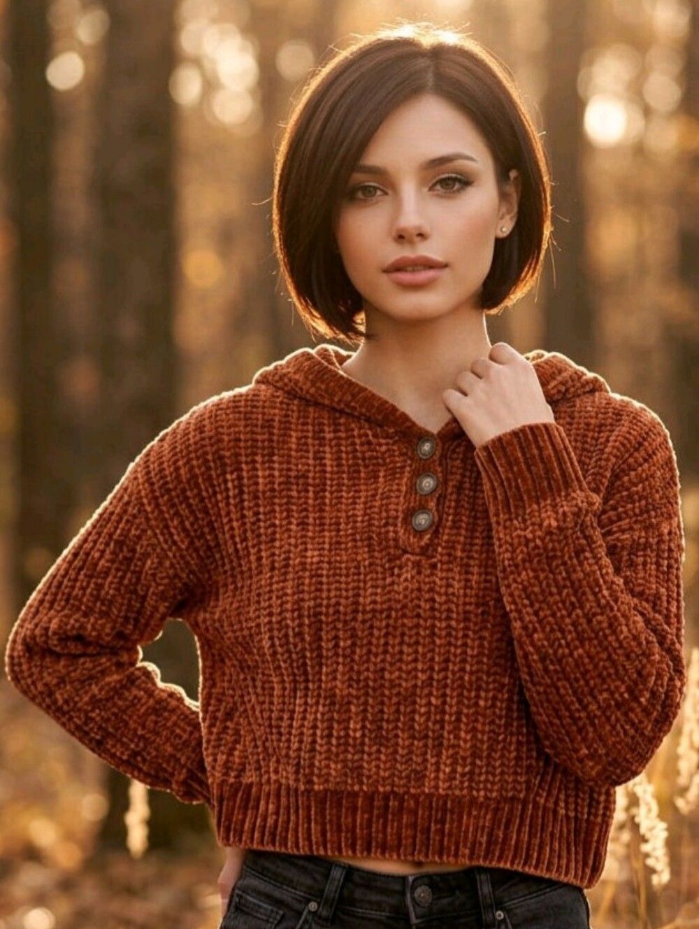 🇬🇪🔹️Aeropostale Rust Chenille Hooded Cropped Long Sleeve Sweater Medium
